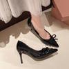 Fashion Sweet Bowknot Decoration Patent Leather Slip On Pumps Women 2025 Autumn Pointed Toe High Heel Pumps Fashion Party Dress Shoes