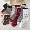 Plaid Pattern Mid Calf Socks Frill Cuff Ruffle Socks Fashion Crew Socks  Winter Season