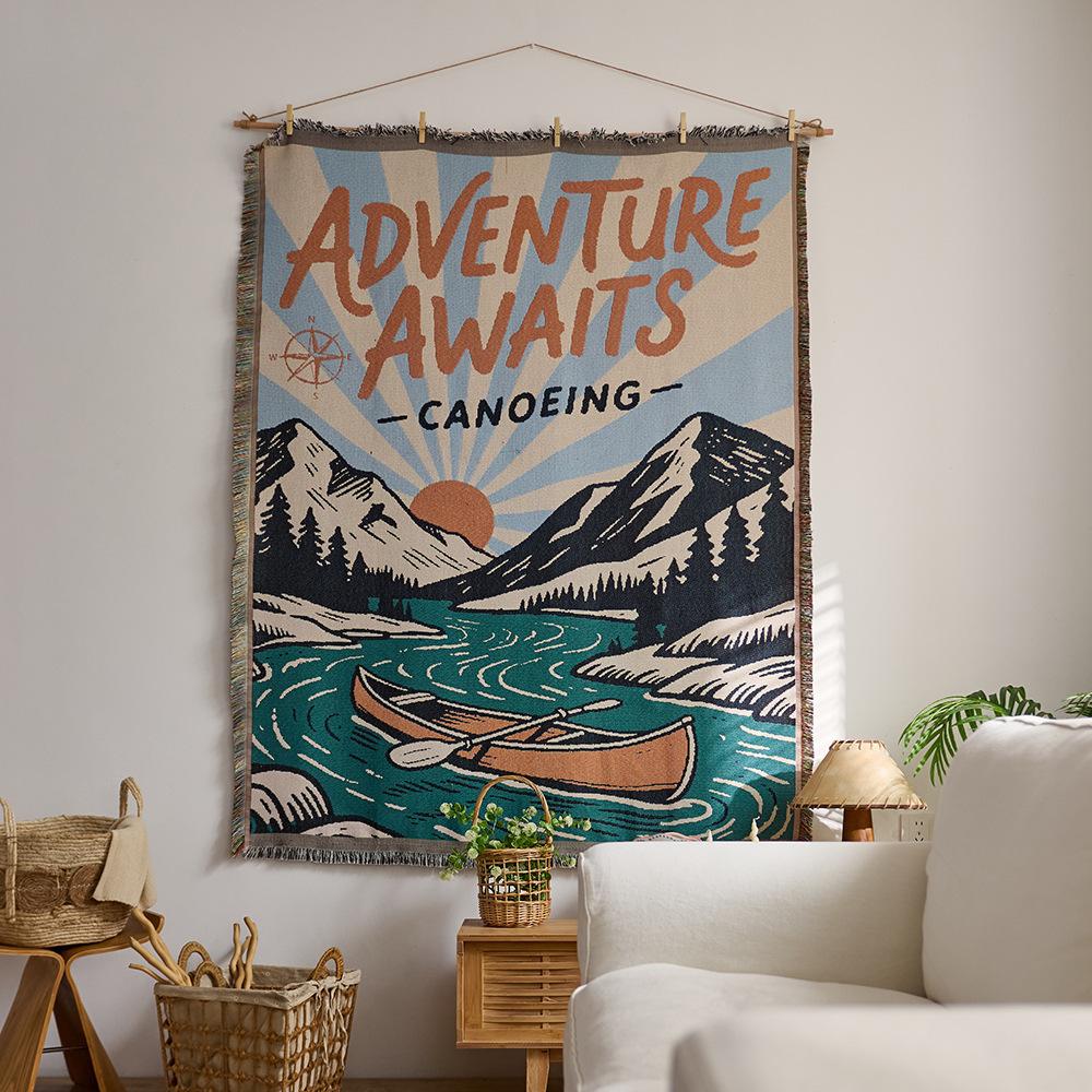 Retro Star and Moon Cloud Scene Hanging Cloth Art Style Fabric Hanging Painting Homestay Wall Decoration Background Cloth Cotton Yarn Fringed Tapestry