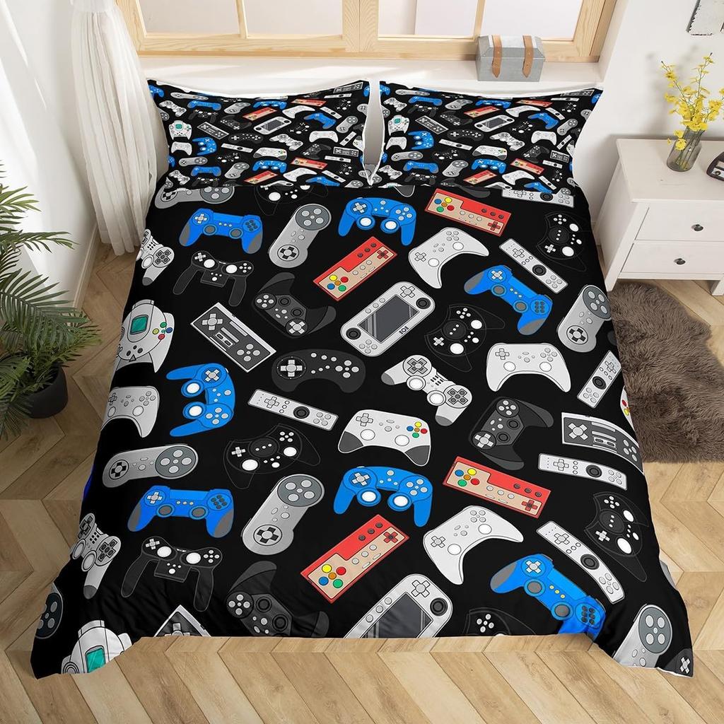 Gaming Full Queen Duvet Cover Polyester Gamepad Bedding Set Video Game Controller Comforter Cover For Boys Teen Game Room Decor