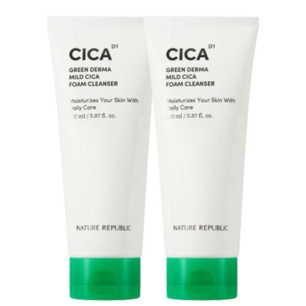 NATURE REPUBLIC Green Derma Mild Cica Foam Cleanser 150ml 2ea Set Low Irritation Soothing Facial Wash for Sensitive Skin