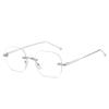 Rimless Rectangle Myopia Glasses Women Men Anti Blue Light Finished Prescription Eyewear Silver Gold Alloy Glasses Frame