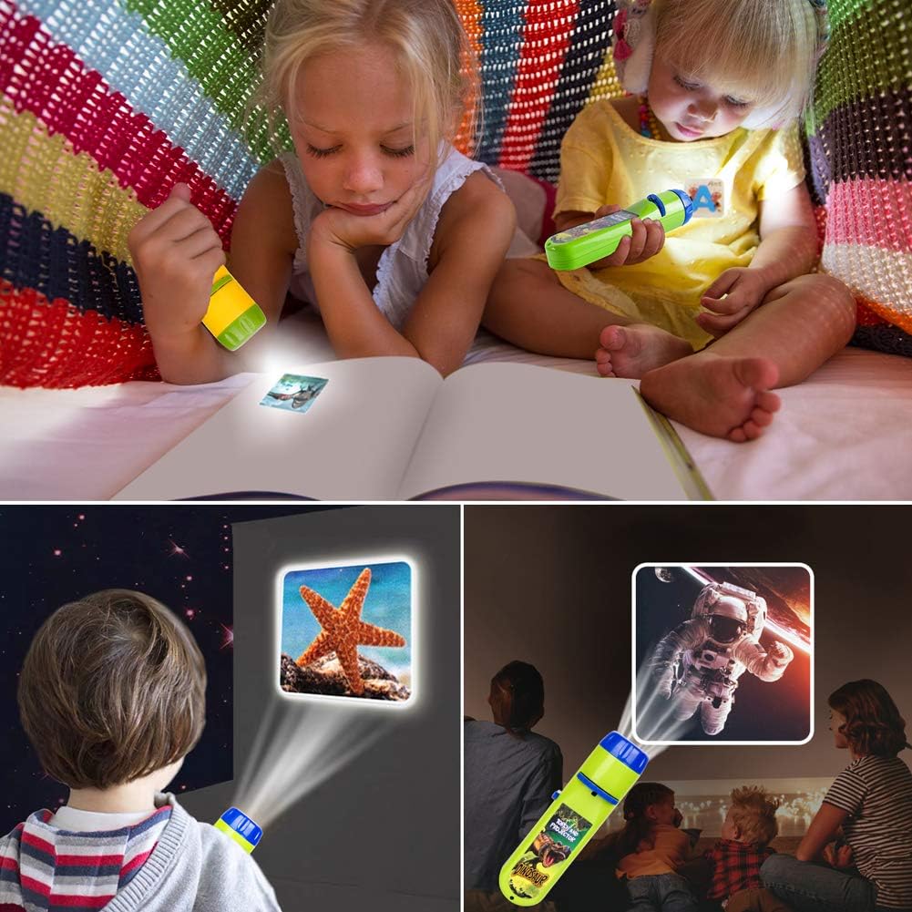 Torch Projector Projection Lighting Story Torches Light Toy Slide Lamp Educational Learning Bedtime Night Light for Children (120 Images, 5 Themes,
