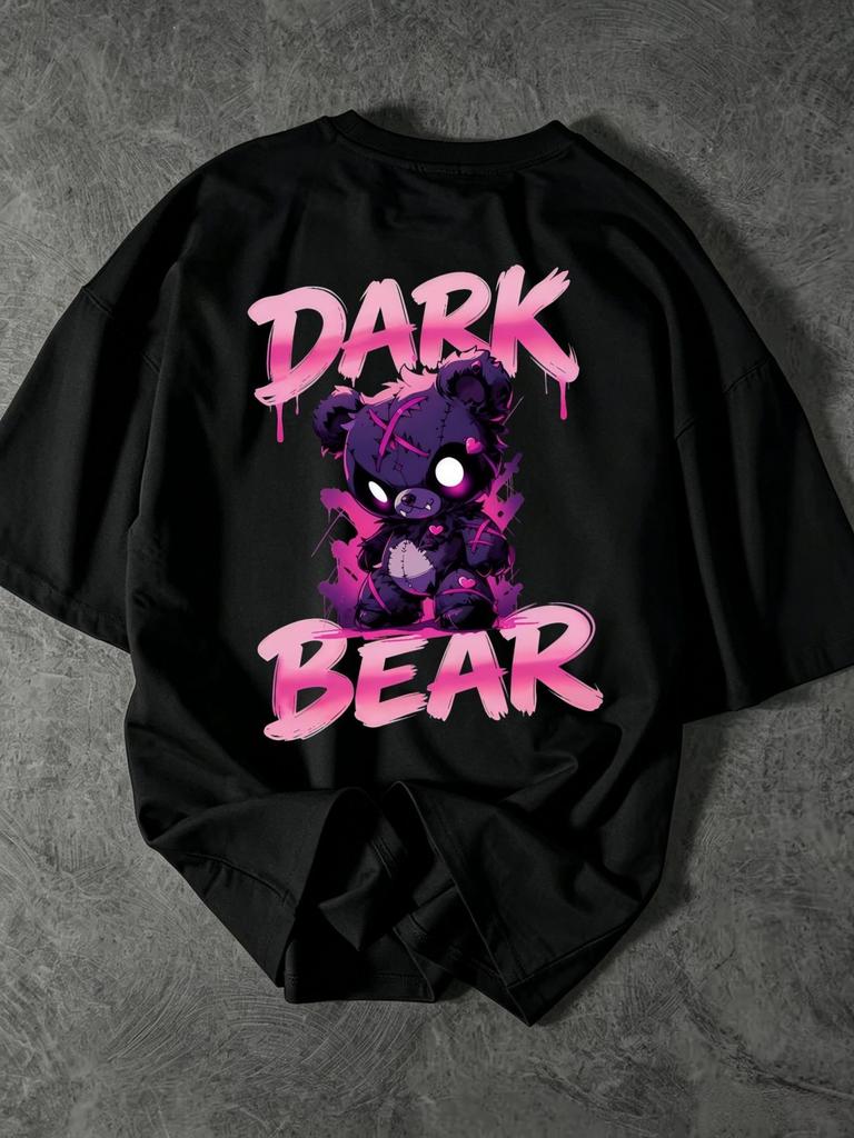 Unisex T-shirt Men's Cyber Dark Ripped Bear Graffiti Print Crew Neck Short Sleeve T-Shirt, Street Style High Street