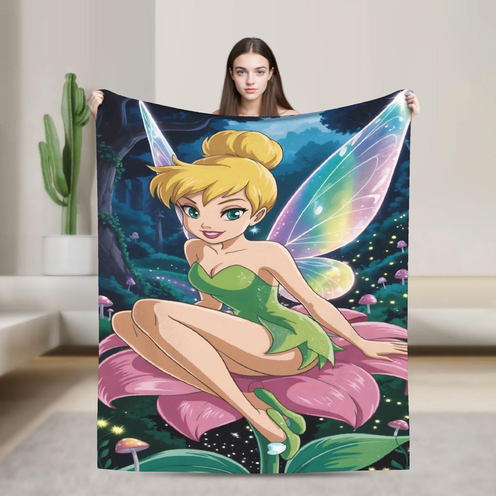 Tinker Bell Cartoon Knitted Blankets Velvet Animated Fantasy Film Super Soft Throw Blankets for Bedroom Sofa Bedspread