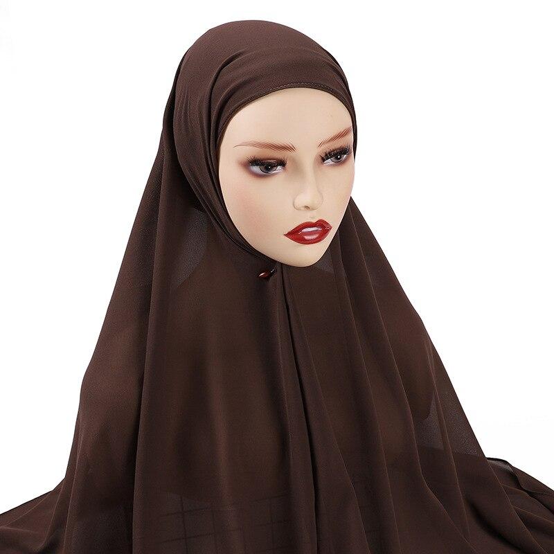 Women Chiffon Hijab Scarf Head Wrap Solid Instant Shawls Muslim Hijabs