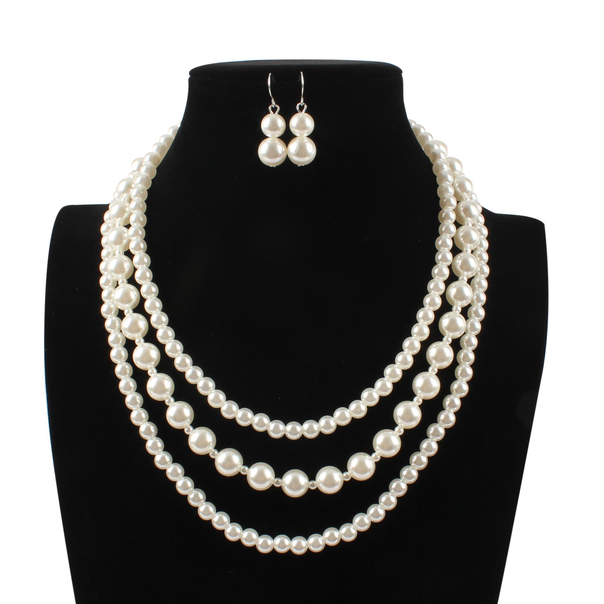 

European and American fashion jewelry, direct supply of multi-layer imitation pearl short women s temperament necklace 9340