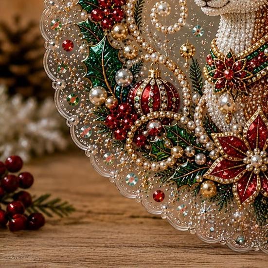 Decorative Christmas Tree Baubles Faux Pearl Art Kit, DIY Rhinestone Gem Painting Craft, Santa Festive Home Decor Items Stocking Elk Pattern