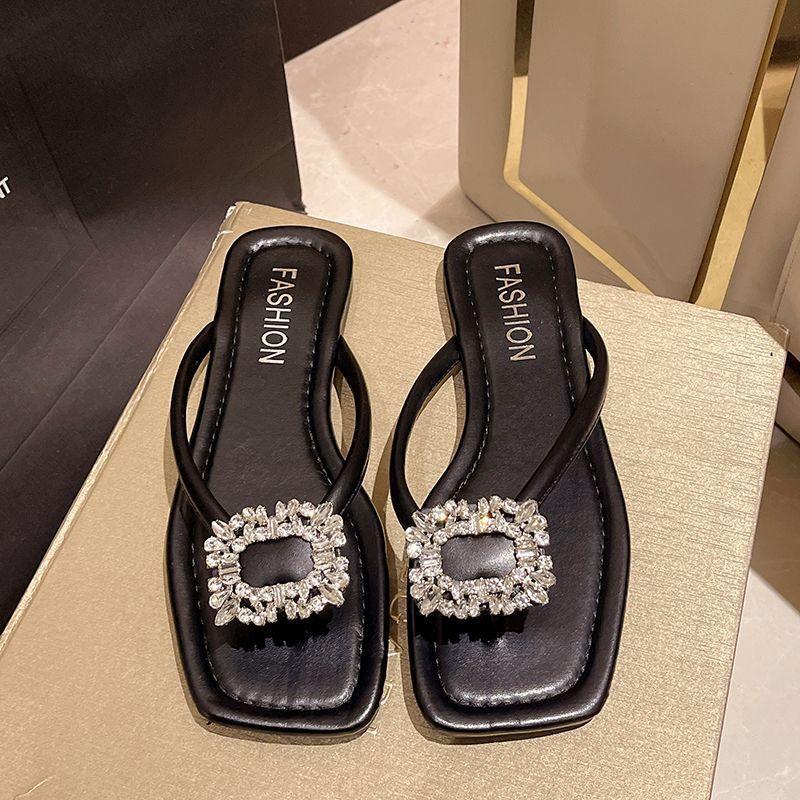 

Fashion Women Sandals Sexy Flip-Flops Woman Slippers Luxury Rhinestone Casual Shoes Outdoor Comfortable Women Shoes Beach Flats 35 чёрный