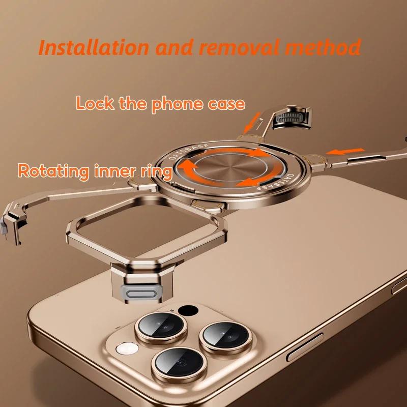 Custodia in Metallo Meccanico Oatsbasf per IPhone 15 16 Pro Max Magsafe Copertura Telefono Senza Bordi Con Supporto di Ricarica Wireless Magnetico