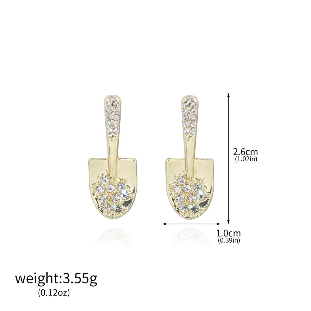 Women Girls Elegant Gold Color Crystal Shovel  Ear Clips Classic Small Size Creative Earrings Corsage Party Fashion Jewelry