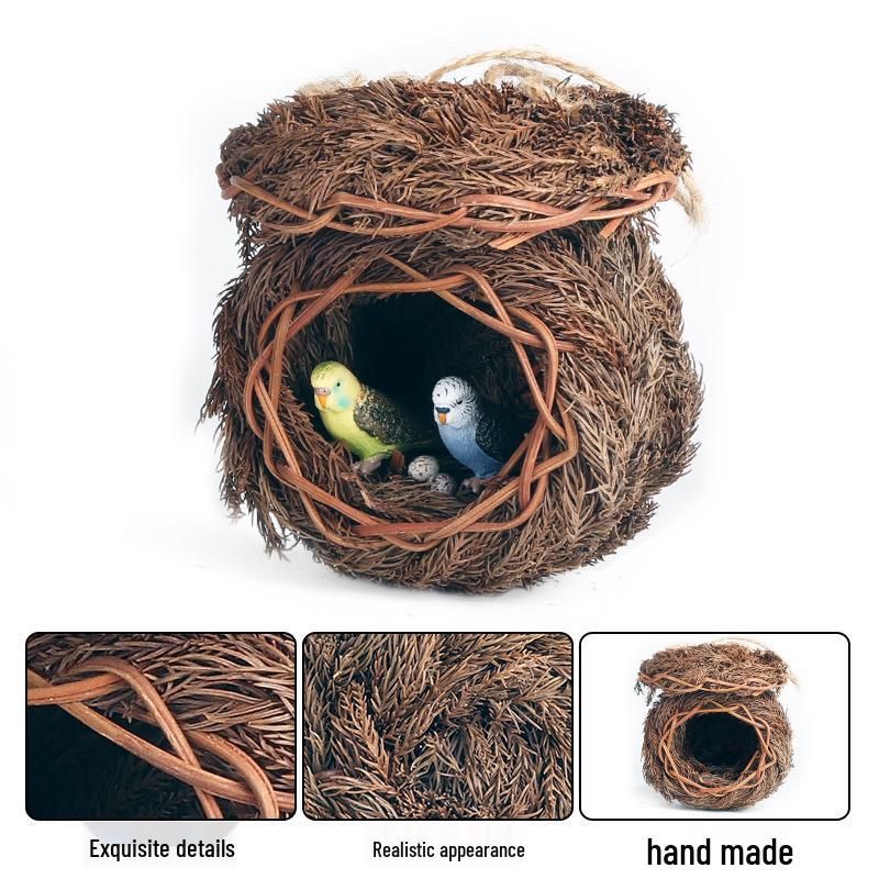 Wicker Bird Nest Birdhouse for Parrots - Outdoor Garden Ornament and Toy