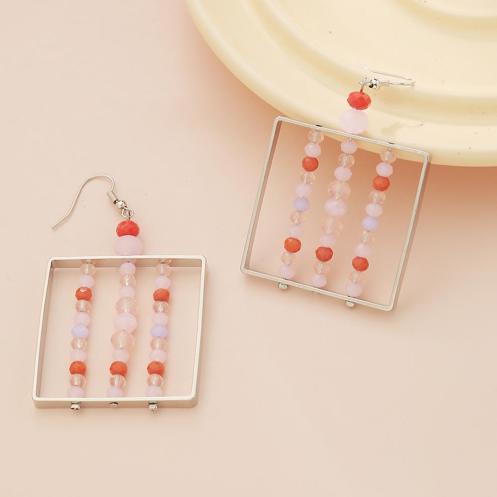 

Multicolor Glass Beaded Square Earrings for Women