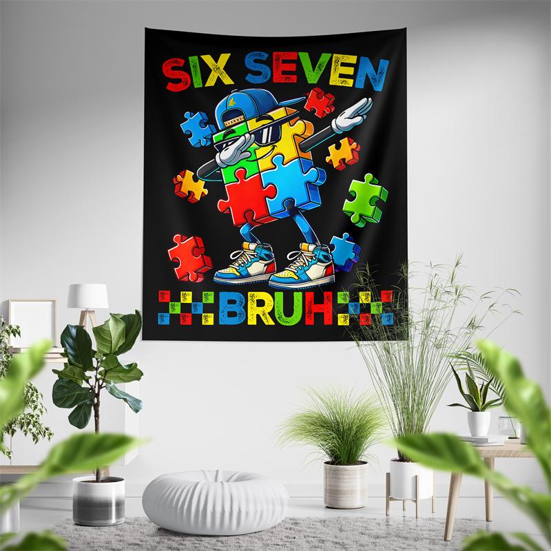 Aertemisi Six Seven Bruh 67 Autism Puzzle 6 7 Meme Tapestry Wall Hanging Art for Bedroom Living Room Decor Dorm