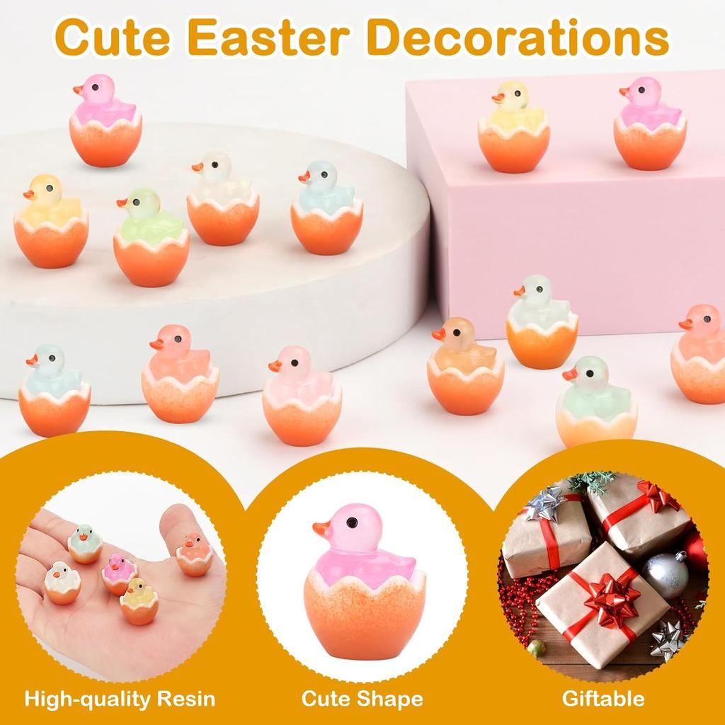100/50Pc Easter Luminous Mini Ducks Tiny Glow-In-The-Dark Resin Ducks Miniature For Easter Gardens Dollhouses Landscape Decor