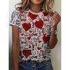 Love Short Sleeve Fashion Women's Crew Neck T-Shirt 3D Love Color Printing Crew Neck Short Sleeve