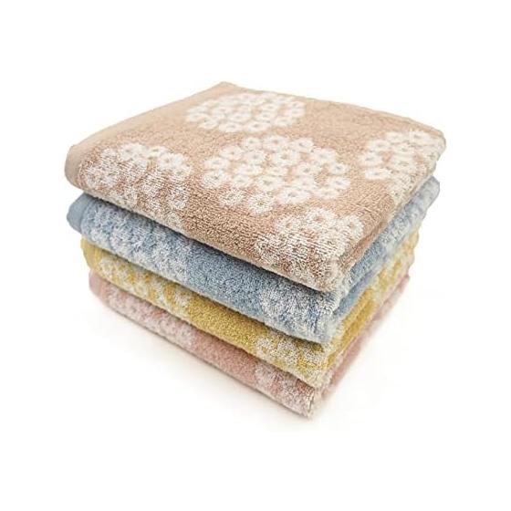Kosugizen Onnela kleines Gesichtstuch, süßer Schlingflor, Yippi Yippi, je 1 Stück in 4 Farben, 34 x 80 cm, Jacquard-Motiv im skandinavischen Stil, mittel