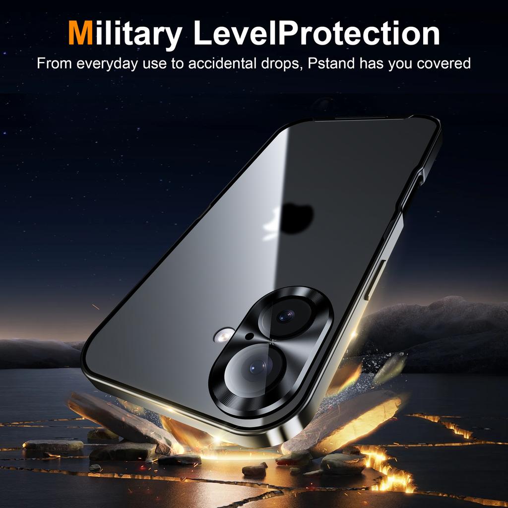 For iPhone 16 Case Aluminium Alloy Frame Matte PC Back Phone Cover with Lens Protector