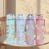 1PC Mixed Breed Cats Repeat Grid 750ml Color Plastic Sports Water Bottle Leakproof Flip Straw Lid For Sports Office Home Use