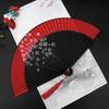 Chinese Style Blossom Printing Folded Fan Portable Retro Tassel Folding Fan Classical with Tassel Kimono Fan Wedding Party Decor