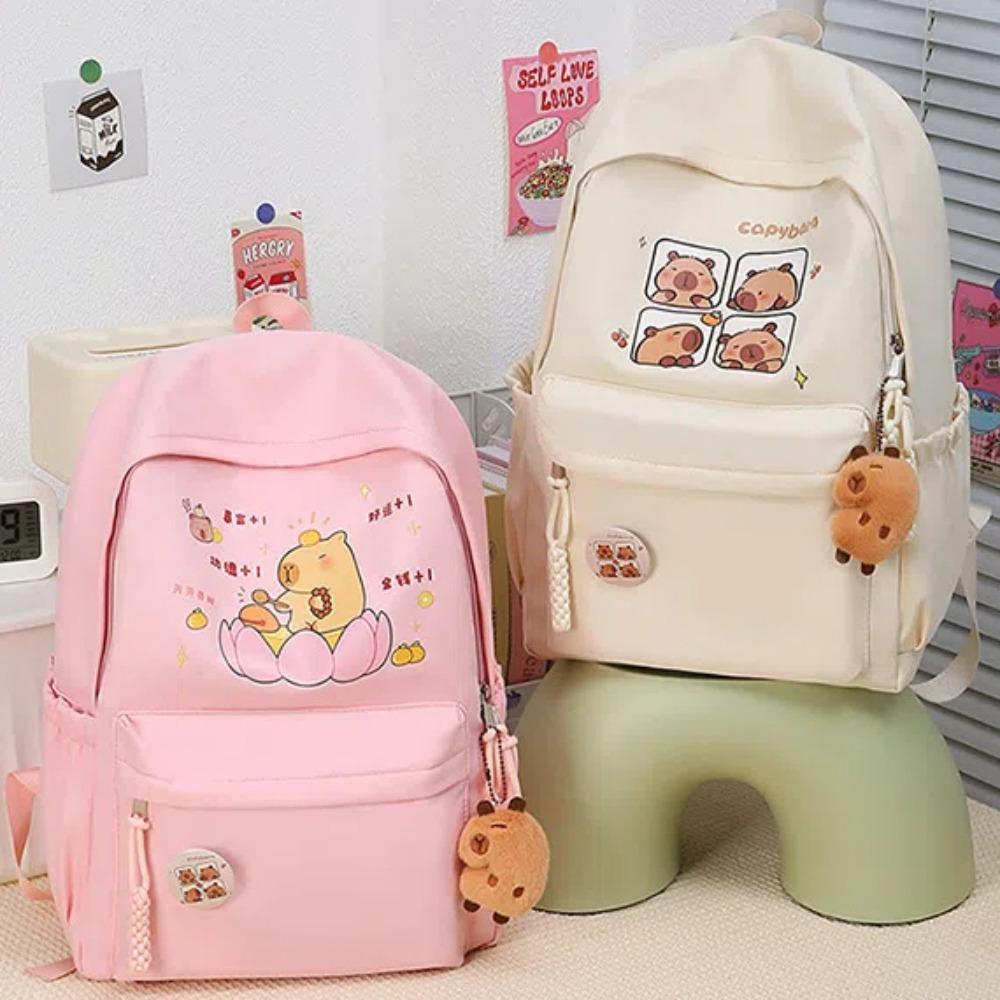

Oxford Cloth Cartoon Animal Daypack Wide Straps Capybara Doll Keychain Kids pink-no gifts