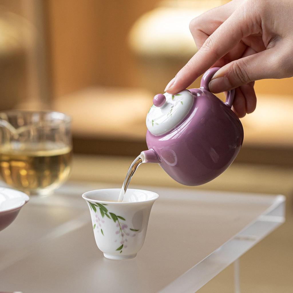 Guanlan Wisteria Ceramic Teapot: Elegant Hand-Painted Ladies' Tea Infuser Set for Kung Fu Tea Brewing