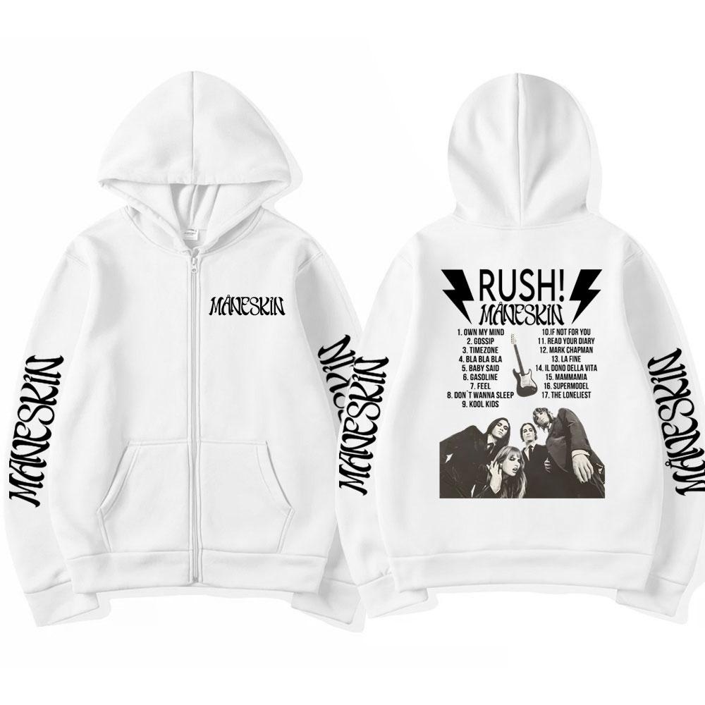 Felpa con zip poster Rush Maneskin Band Rock Italiana Uomo Donna Felpa Maschile Larga Moda Streetwear Y2k Cappotti