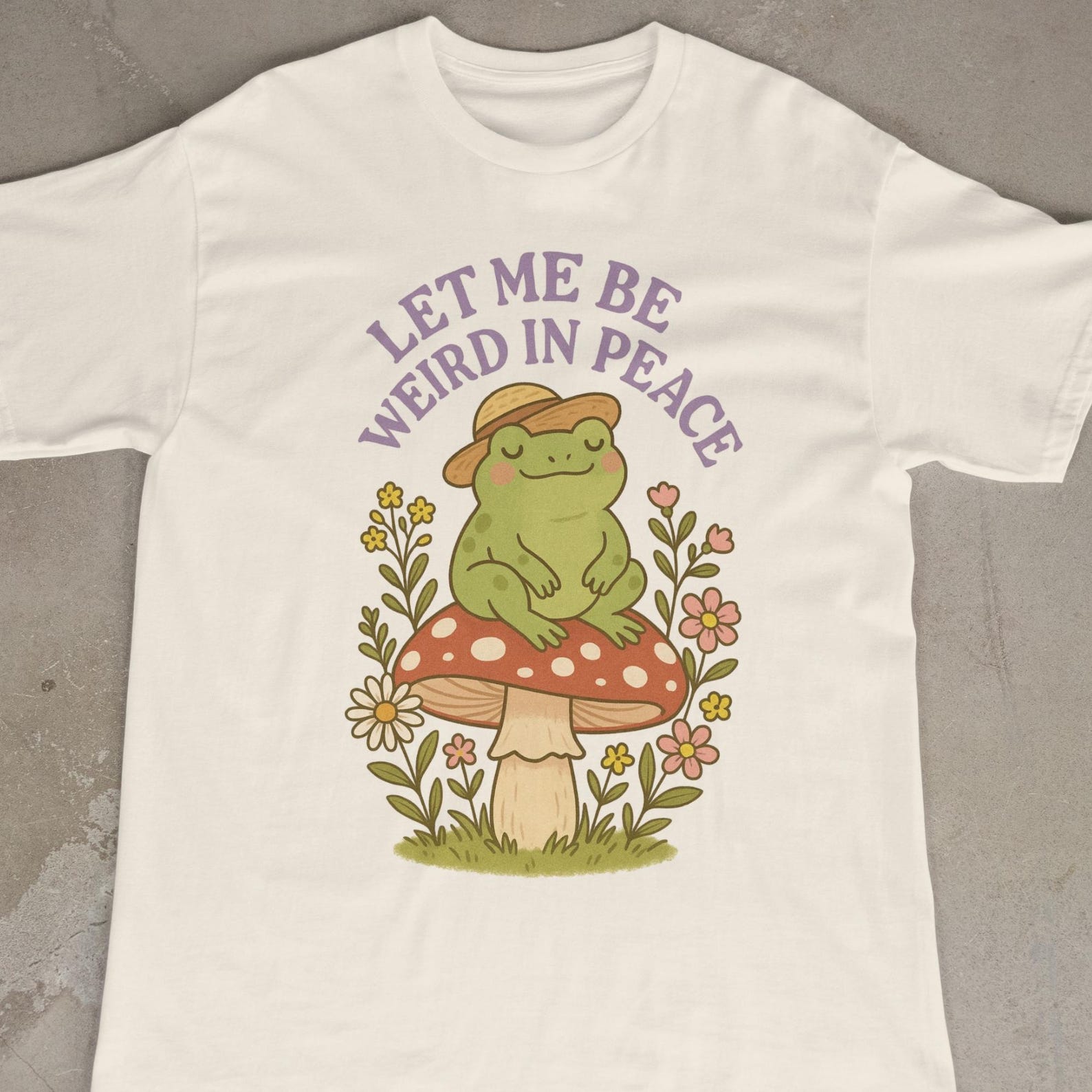 Cottagecore Frog T-Shirt: Retro Mushroom Graphic Tee L