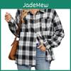 And Autumn Spring Womens Jacket Blouse Plus Size Lapel Long Sleeve Pocket Button Plaid Shirt
