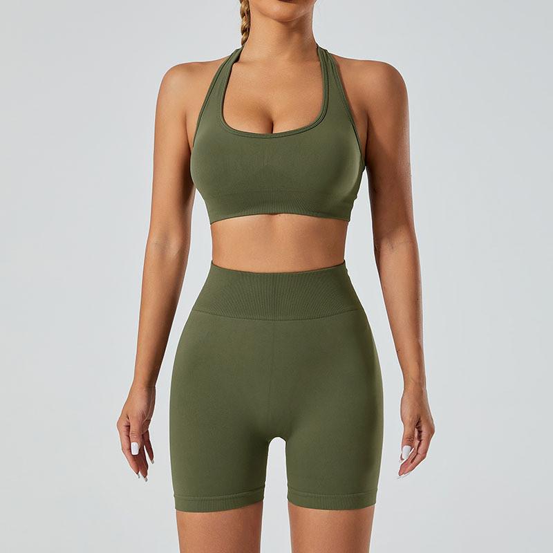 Yoga Outfit Women Seamless High Elastic Shorts Sports Bra Set With Moisture Wicking For Fitness And Running
