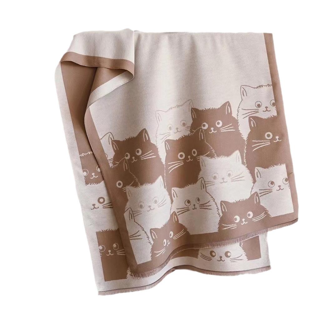 Cute Cat Jacquard Imitation Cashmere Scarf Women's Autumn and Winter Double-sided Pattern Soft Waxy Warm Long Outer Shawl Scarf
