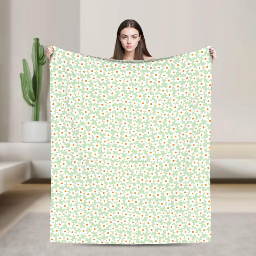 Daisy Floral Pattern Blankets Spring  Warm Cozy Throw Blanket For Adults Girls Living Room Flannel Bedspread Bed Cover