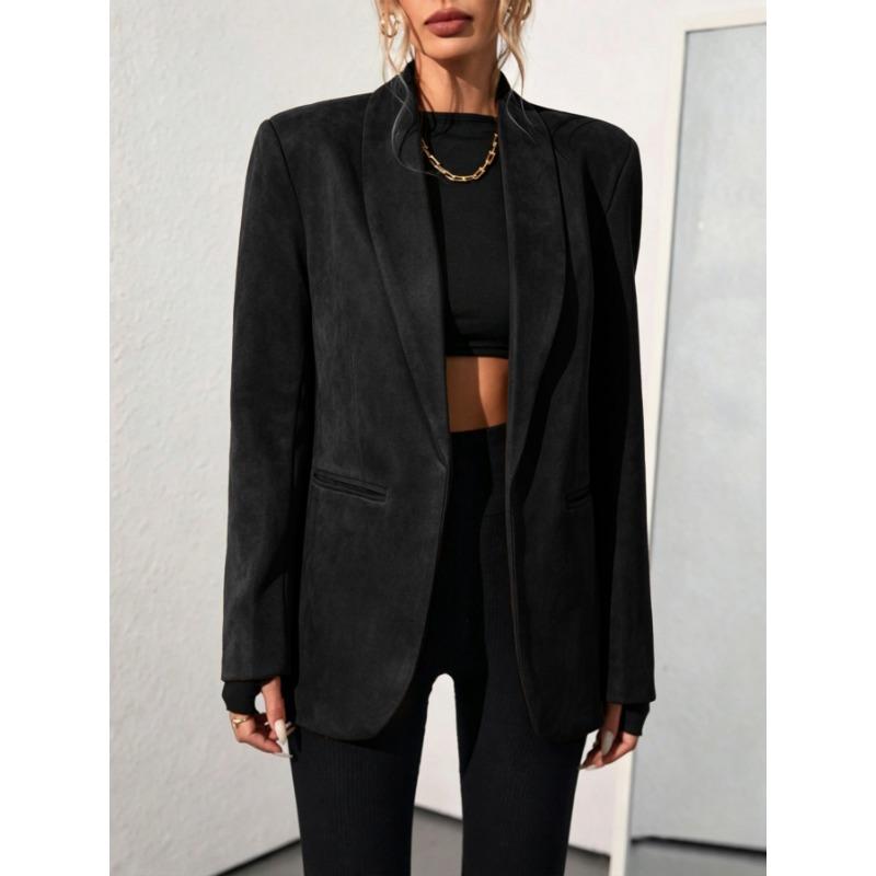 Women S Fashion Casual Solid Color Suede Blazer Jacket Long Sleeve