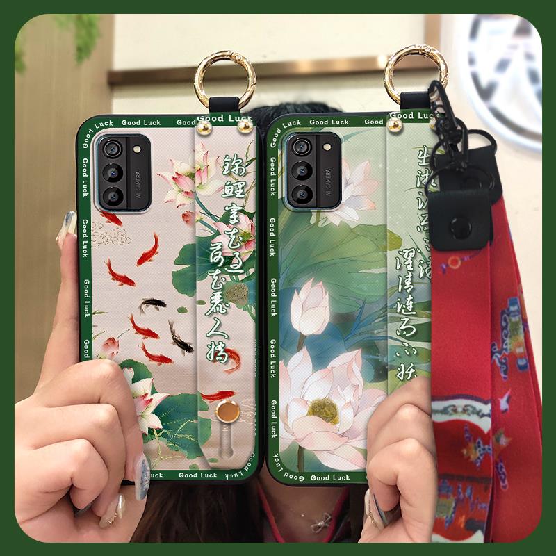 Silikon-Handyhülle im chinesischen Stil für Nokia G100 mit Handschlaufe, schützend für Mama, stoßfest, mit Ständer, Rückabdeckung mit Ring