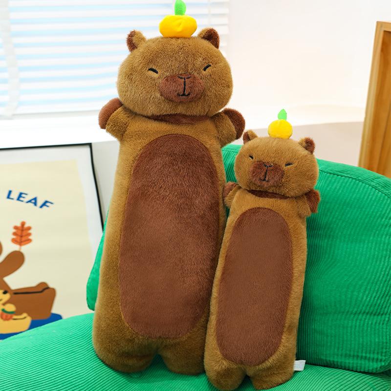 Long Kapibara Throw Pillow Top Orange Capybara Doll Plush Toy Children Sleeping Rag Doll