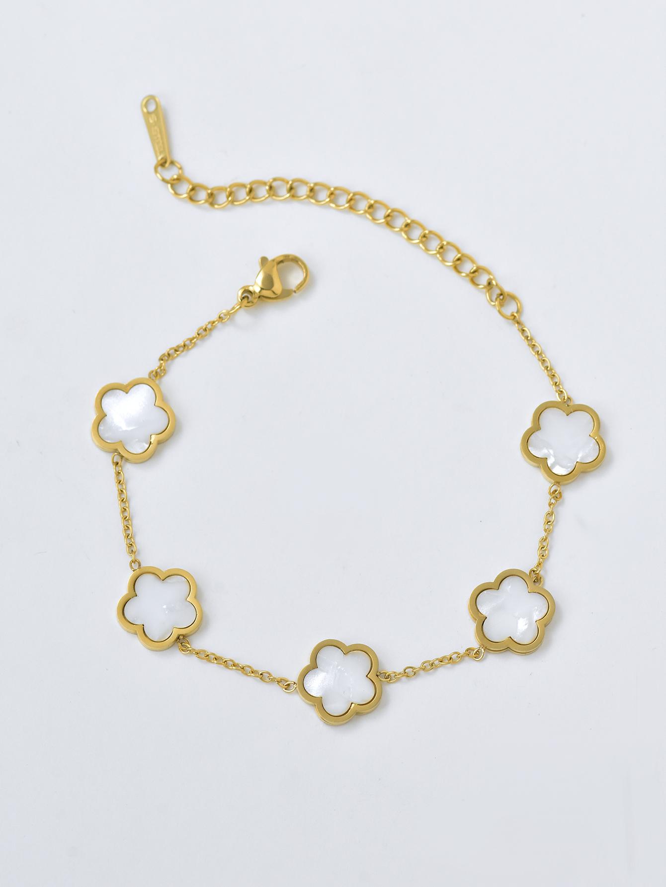 

1 штука Браслет из нержавеющей стали с покрытием из 18-каратного золота «Счастливая пентаграмма-цветок» для женщин, модный циркон белый