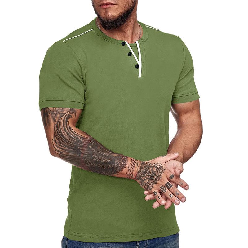 Mens Slim Fit V Neck Henley Short Sleeve Solid Casual T Shirt