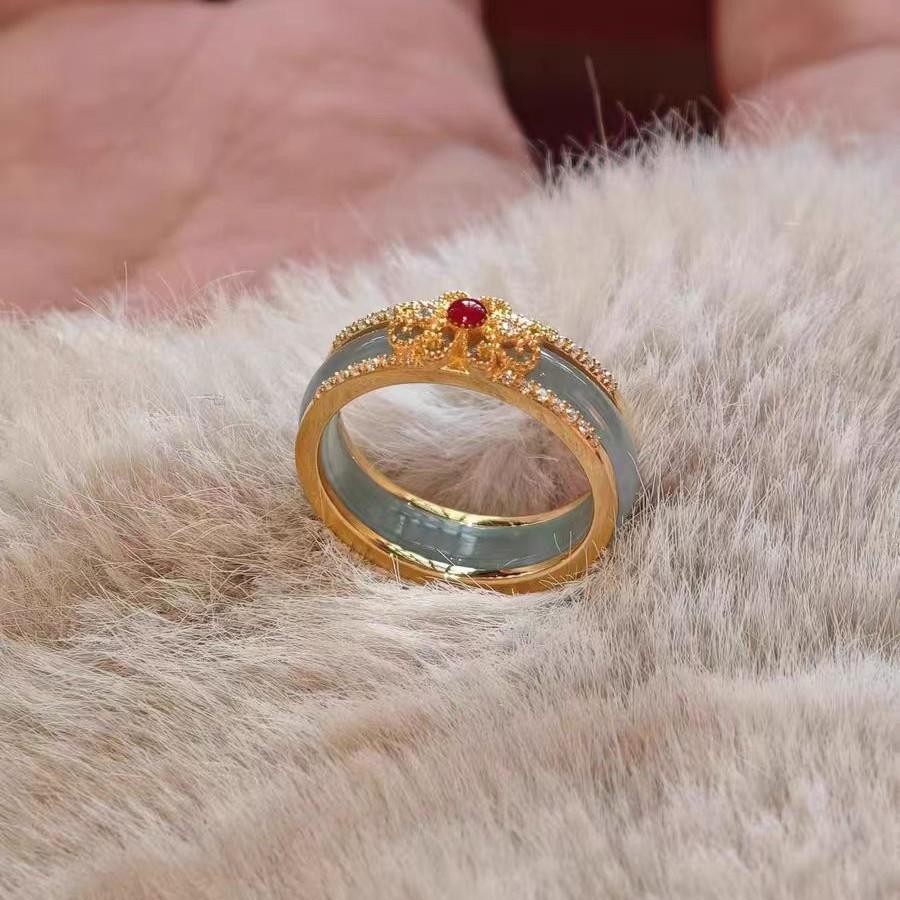 [Jinyu Liangyuan] Cold feeling noble imitation jade set ring new Chinese retro national style flower window pattern ring women