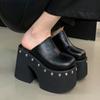 Fashion Black Solid Platform Rivets Women Slippers Fashion Design Thick Bottom High Heels Shoes Summer Party Dress Zapatos Mujer