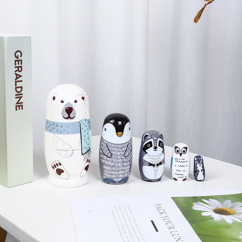 5-слойные деревянные матрешки Белый Медведь - Русский праздничный орнамент для детей