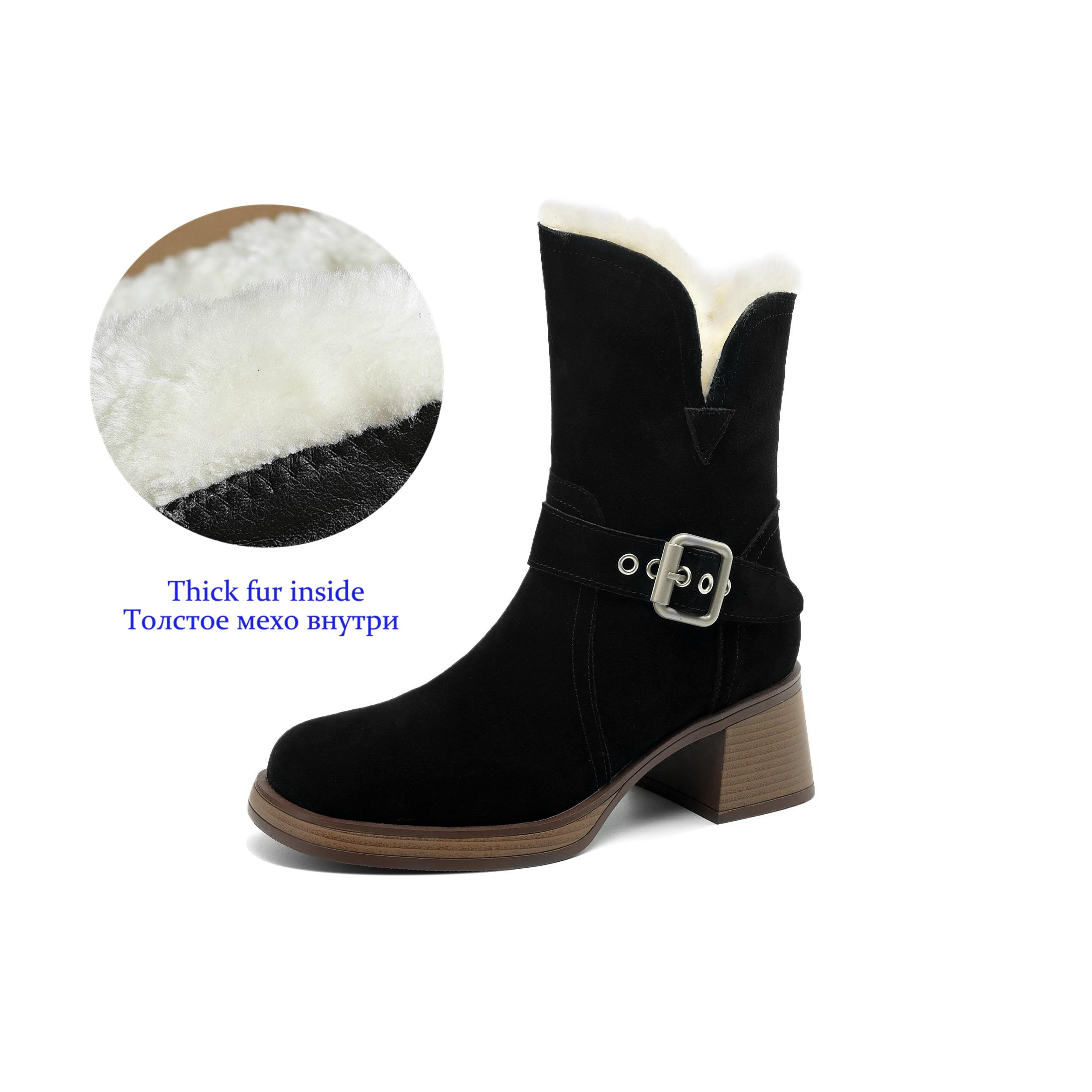 

Krazing Pot Nubuck Cow Suede Wool Keep Warm Autumn Winter Shoes Chunky Heels Size 42 Round Toe Slip on Fur Ankle Boots 34 чёрный