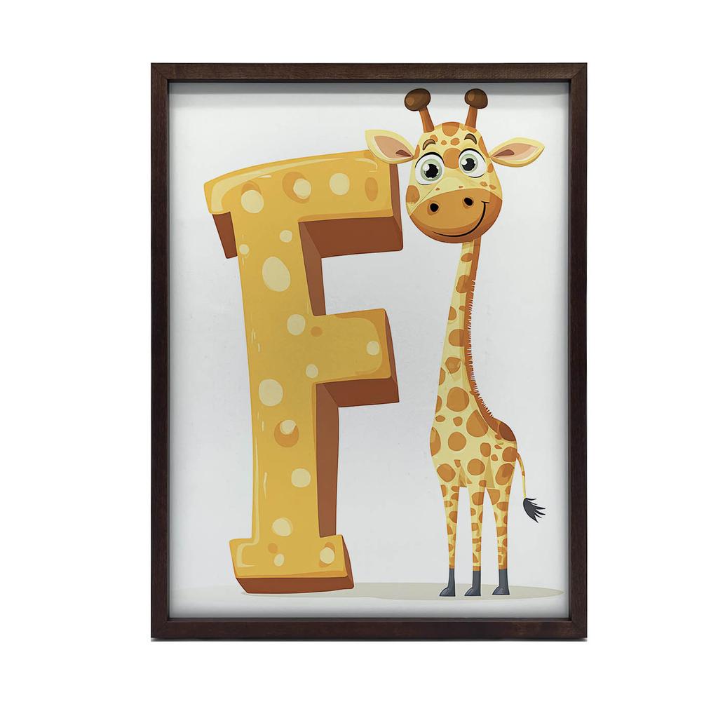Plakat Żyrafa I Litera F Plakat Żyrafa I Litera F, 30X40 Cm, Rama Drewniana Jasny Dąb, Papier Matowy 230 Gsm