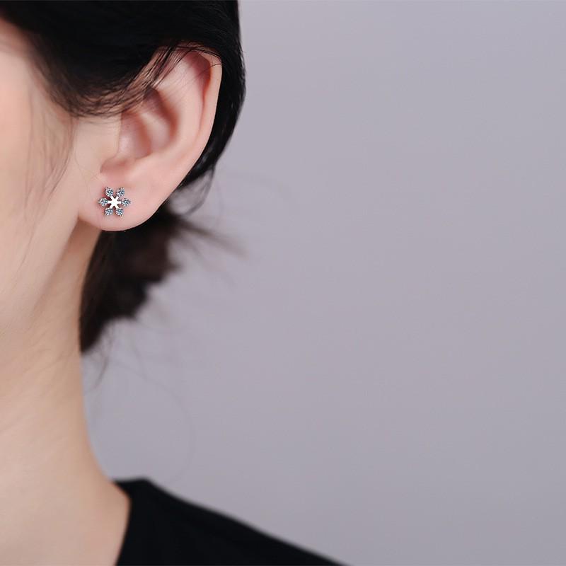 Sterling Snowflake Moissanite Stud Earrings Women Minimalist Chic Valentines Gift Best Friend