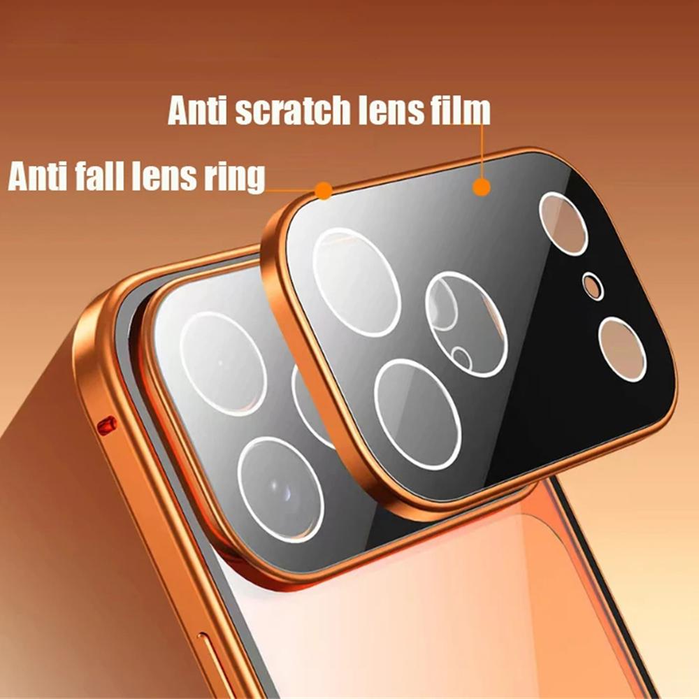 360 Full Protection Metal Magnetic Double-Sided Glass Snap Lock Phone Case For iPhone 17 Air 16 15 14 13 12 11 Pro Max Lens Protection Cover