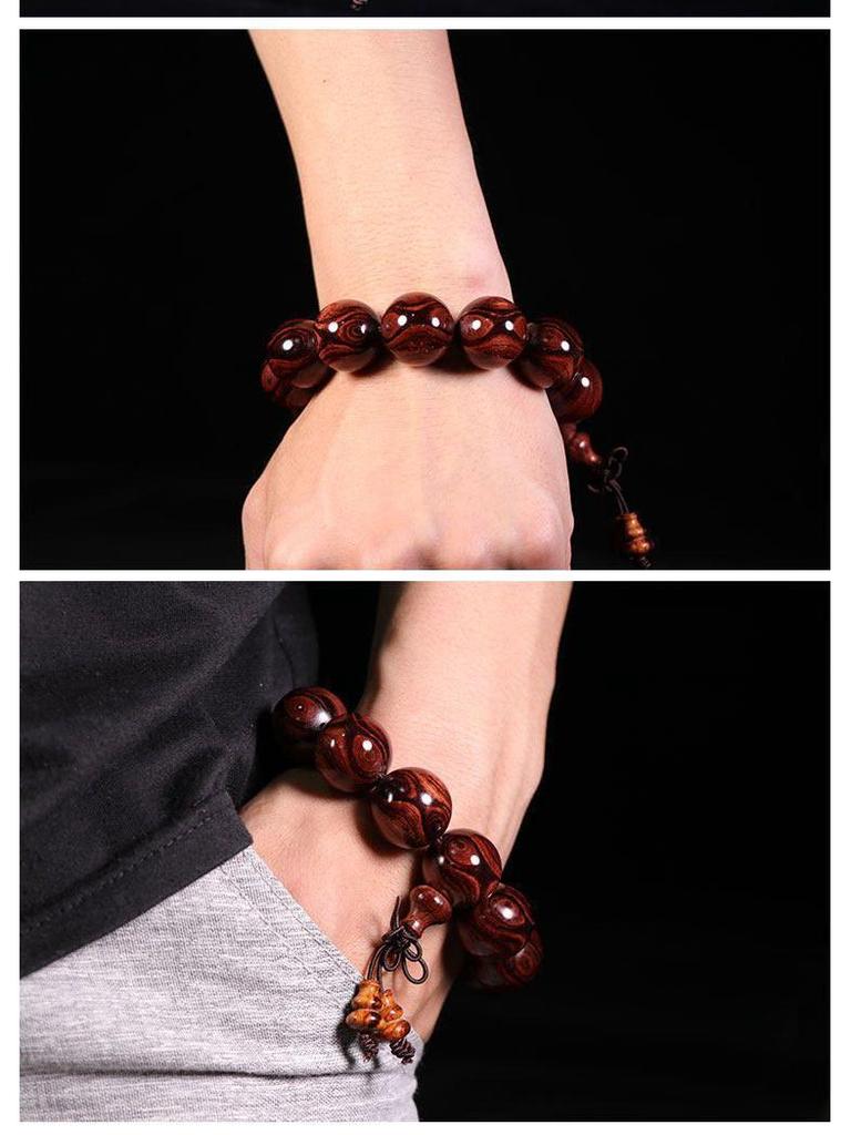 Authentic Hainan Huanghuali Pearwood Buddhist Beads Bracelet - 108-Piece Ghost Face & Eye Design for Men & Women