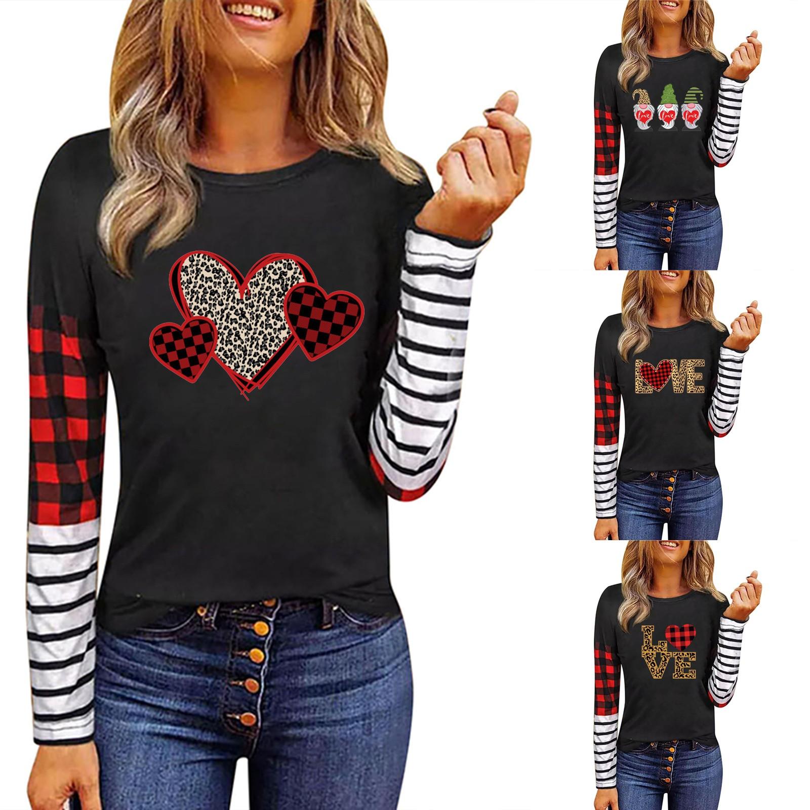 

Модный женский осенний и зимний повседневный топ с длинным рукавом с принтом на День святого Валентина