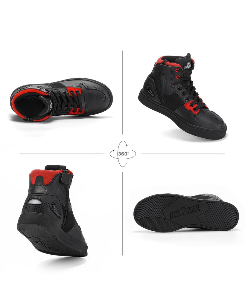 Grapelet Men's Motorcycle Riding Shoes Protective Sneakers Side Zipper Black 28.0cm