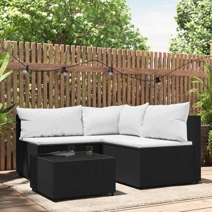 VidaXL Salon de jardin 4 pcs avec coussins Noir Résine tressée 319733
