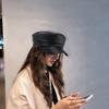 Vrouwen verlengde rand baret hoed platte koepel imitatieleer krantenjongenshoed outdoor effen kleur vrijetijdshoed streetwear