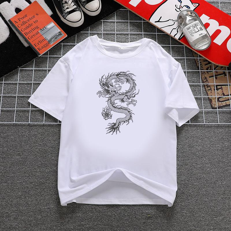 Fashion Dragon Printing Women Aesthetic T-Shirt Tops Summer Graphic Casual T-Shirt Women New Style White Women's Clothes